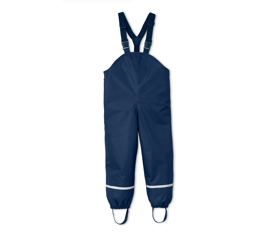 Marineblaue Thermo-Regenhose mit Latz und reflektierenden Details.