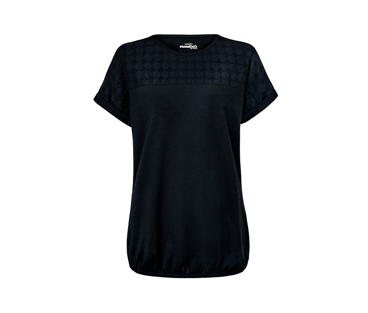 Schwarzes Kurzarmshirt mit Stickerei.