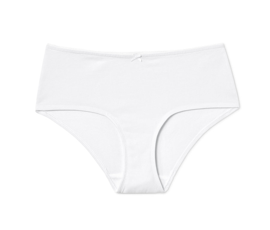 Ein weißer Panty mit einer Schleife in der Mitte.