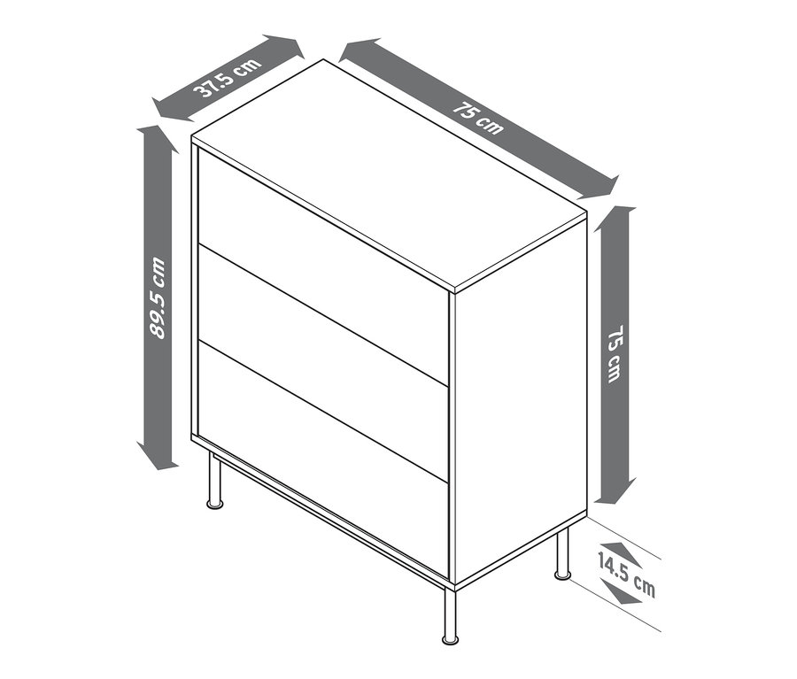 Eine schematische Darstellung des Regalmoduls »Flemming«, ca. 75 x 75 cm, mit 3 Schubladen, Eichendekor.