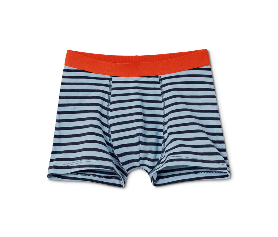 Blaue 7er Jungen-Slipboxer mit orangefarbenem Bund.