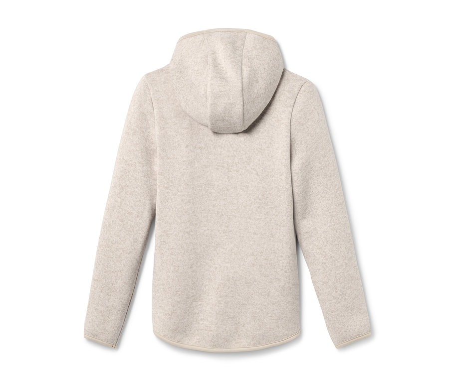Beige Strickfleece-Jacke von hinten.