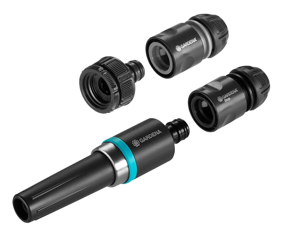 Teile des schwarzen GARDENA EcoLine »Grundausstattung«-Sets.