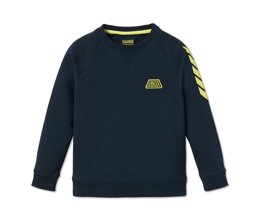 Blaues Sweatshirt.