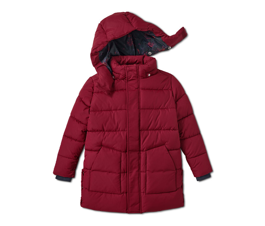 Beerefarbene Thermojacke aus recyceltem Material.