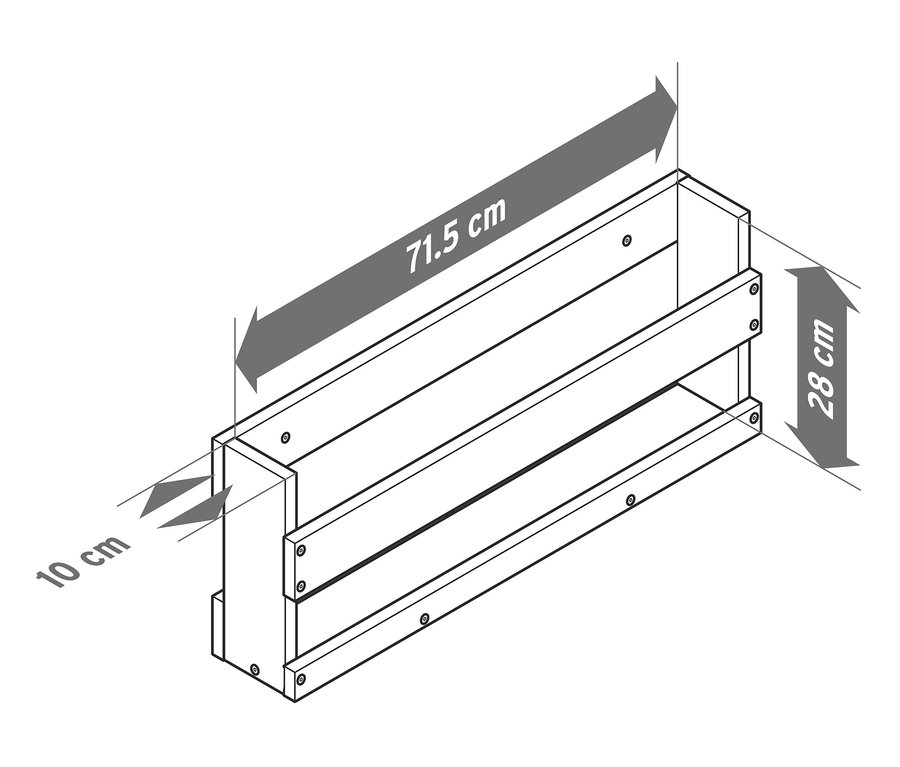 Schwarz-weiße Illustration eines Wandregals mit Maßangaben.