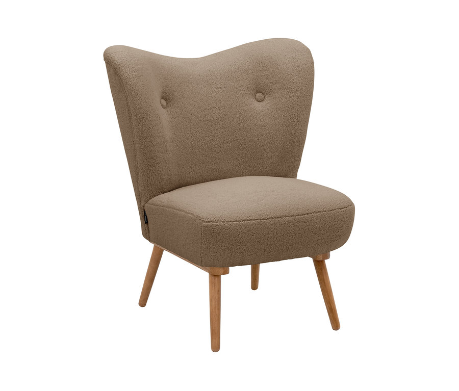 Beiger Max Winzer® Teddy-Sessel »Jack« mit Knöpfen und Holzbeinen.