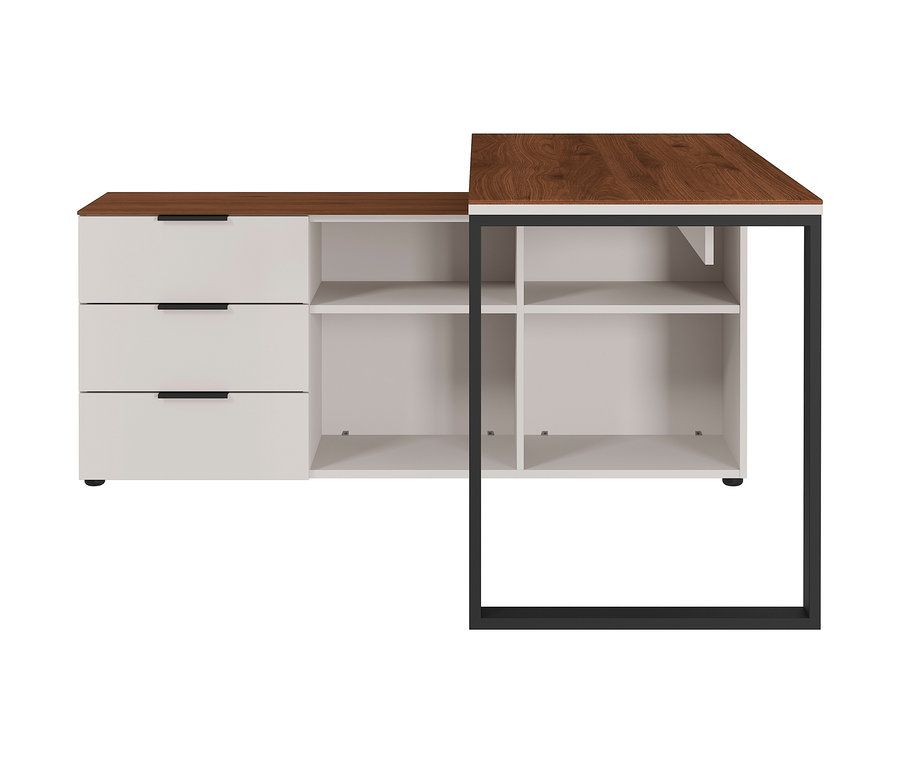 Winkelkombination »Ancona« mit weißen Schubladen und brauner Platte.