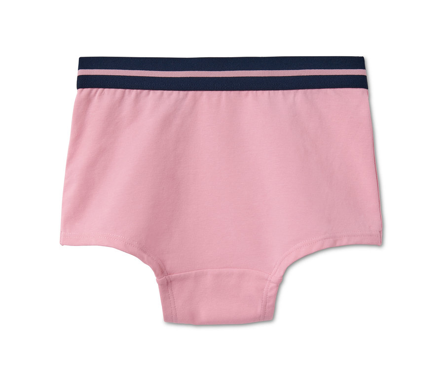 Eine einzelne, hellrosa Panty aus Bio-Baumwolle (7er Pack) mit marineblau gestreiftem Bund.