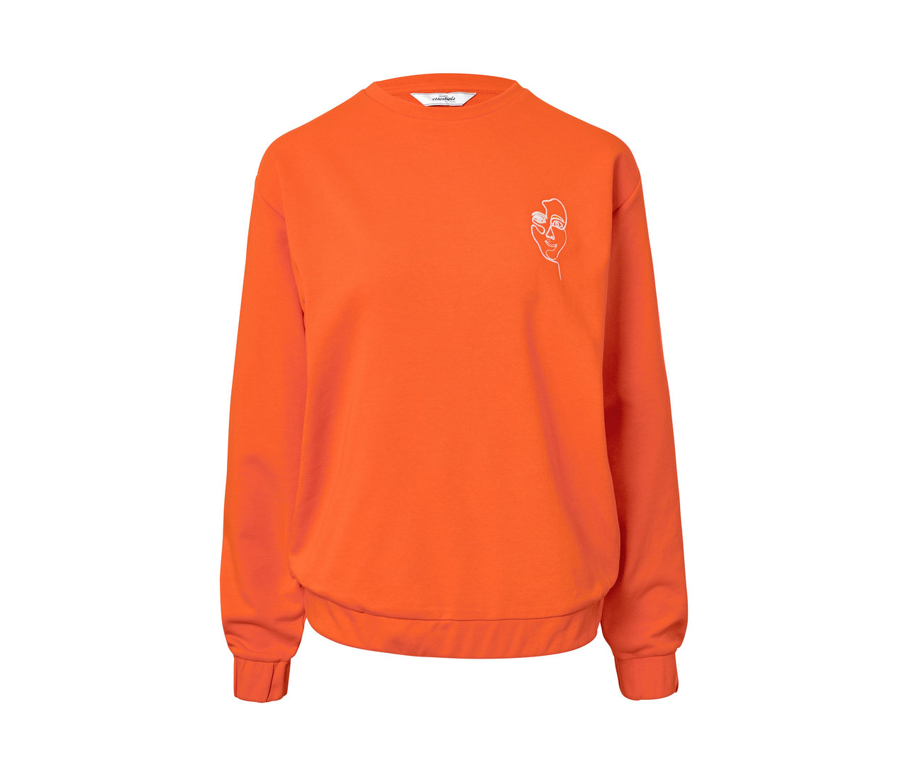 Orangefarbenes Sweatshirt mit Stickerei.
