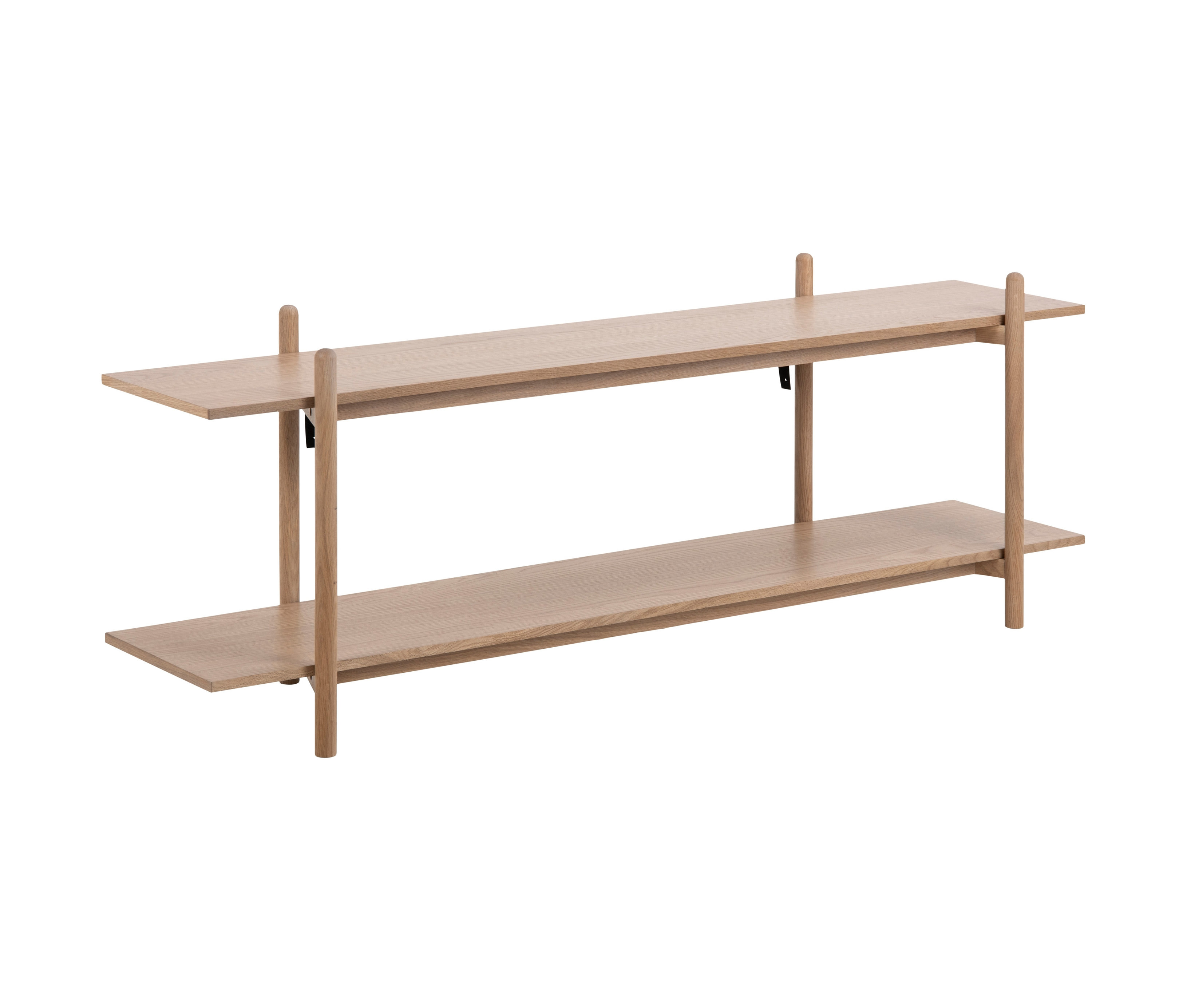 Kleines, offenes Regal aus hellem Holz.