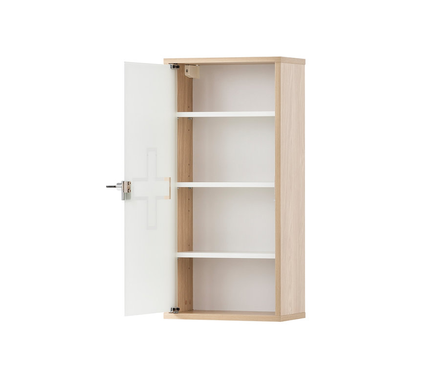 Geöffneter Medikamentenschrank, 1-türig, Eiche hell.