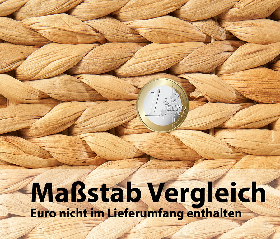 Detailaufnahme einer geflochtenen Struktur mit einer Ein-Euro-Münze als Größenvergleich, Pflanzsäule, ca. 28 x 60 x 28 cm, beige.