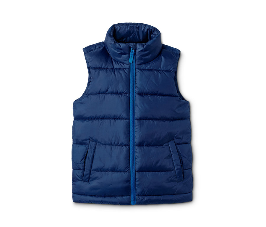 Blaue Steppweste mit recyceltem Material.