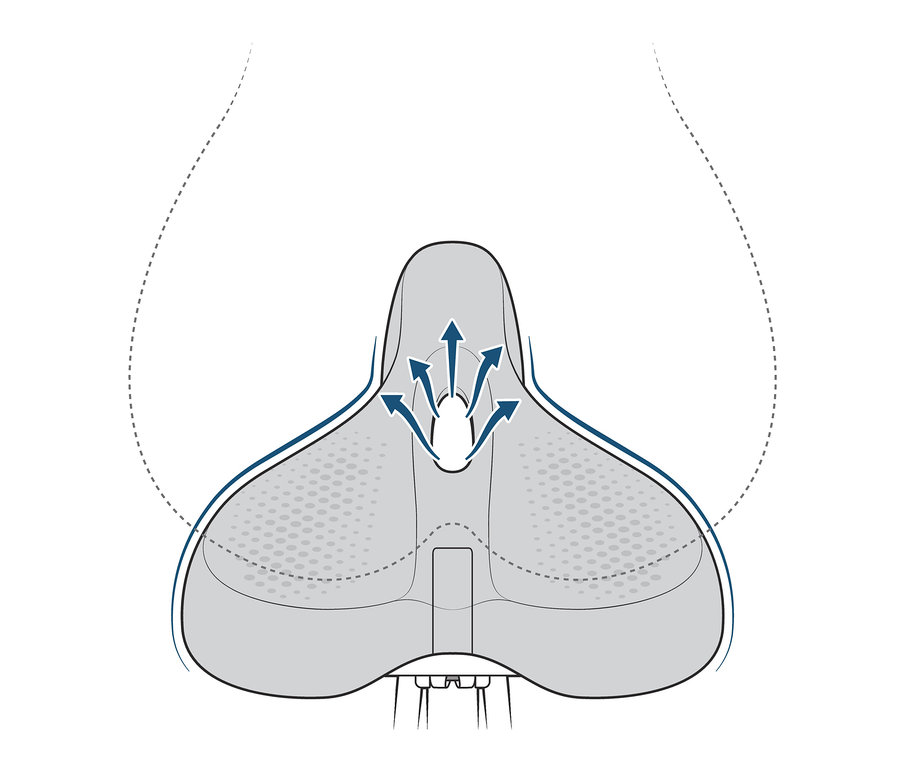 Illustration eines Fahrradsattels mit Belüftungsöffnungen.