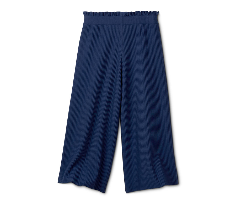 Eine marineblaue, plissierte Culotte auf einem weißen Hintergrund.