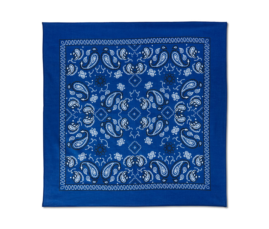 Blaues Bandana-Nickituch mit weißem Muster.