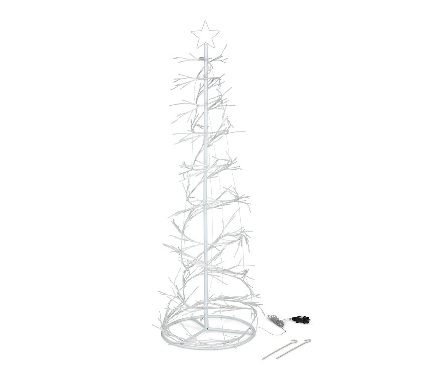 Ein LED-Baum »Spirale« mit einem Stern an der Spitze und einem Netzkabel.