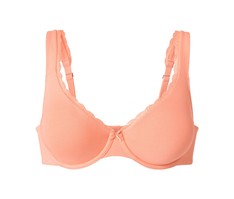 Pfirsichfarbener Bügel-BH mit Spitze.