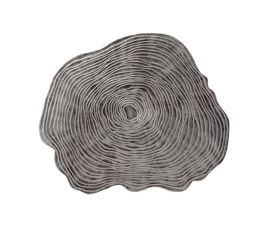 Silberfarbener Kayoom Wood Art 225 Beistelltisch im Baumscheiben-Design.