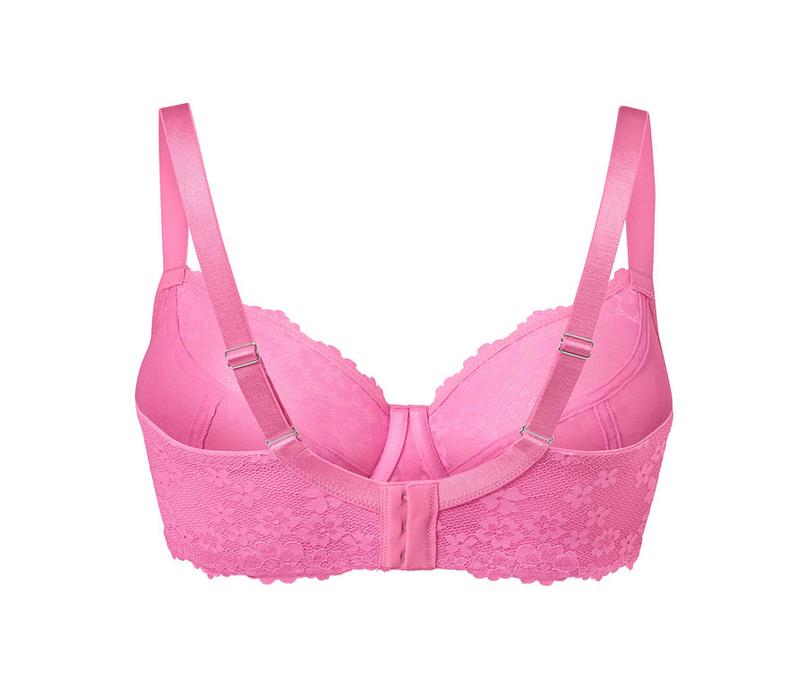 Nahaufnahme von hinten eines pinken Bügel-BHs.