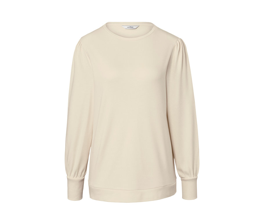 Cremeweißes Interlock-Langarmshirt.