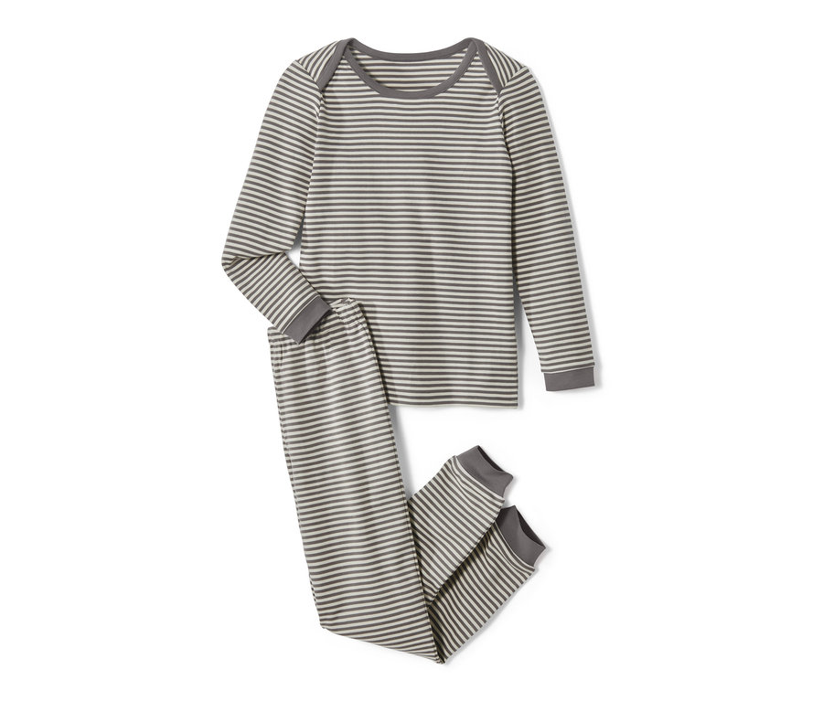 Dunkelgrau gestreifter Interlock-Pyjama.