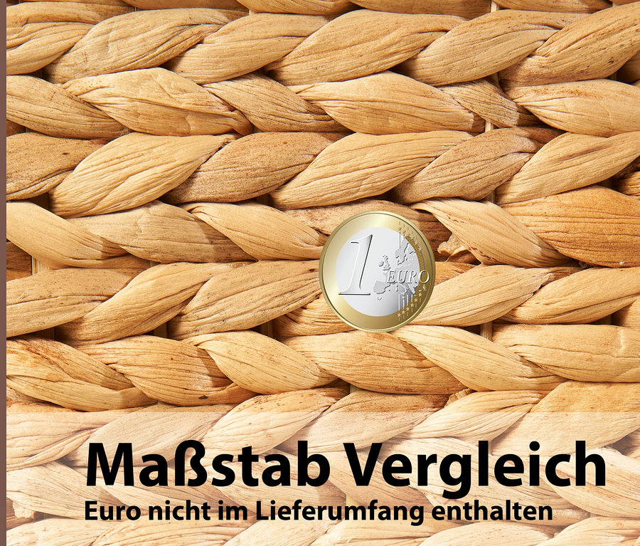 Nahaufnahme der Textur eines geflochtenen Korbes mit einer Ein-Euro-Münze zum Größenvergleich. 3er-Pflanzkasten, ca. 77 x 28 x 77 cm, beige