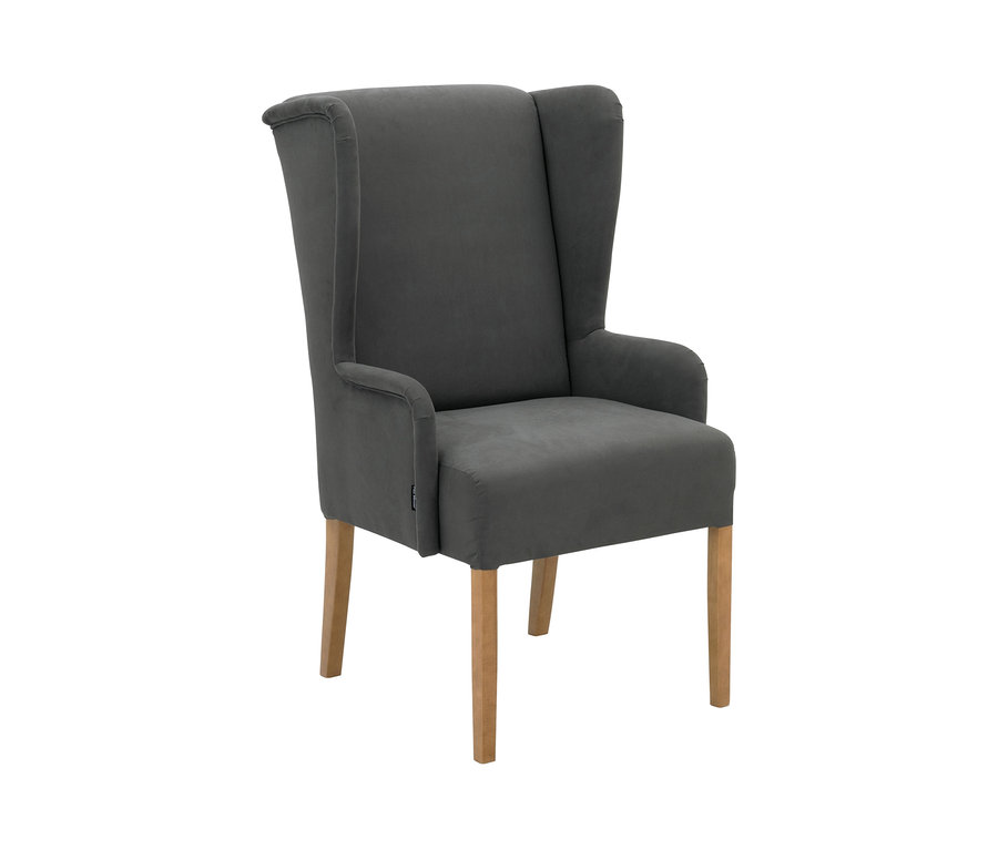 Grauer Dining-Sessel mit Armlehne "Hendrik".
