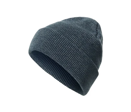 Blaue Strickmütze.