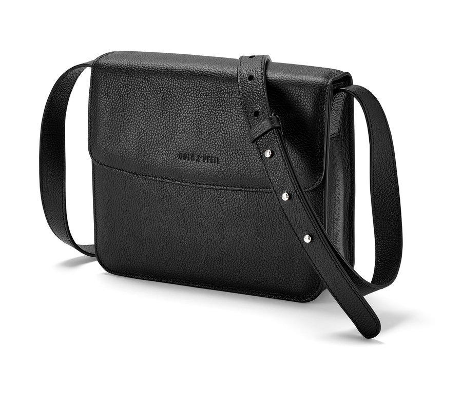 Schwarze Leder-Umhängetasche »Goldpfeil«.