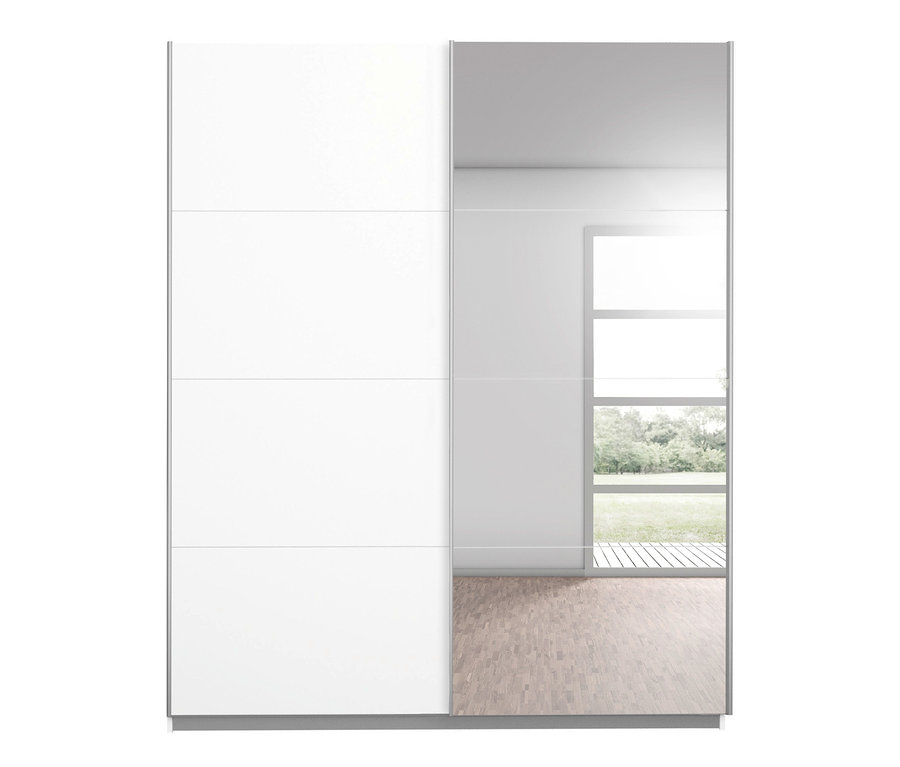 Weißer rauch Schwebetürenschrank »Subito«, Spiegeltüren reflektieren Raum.