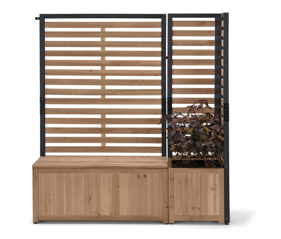 Sichtschutz-Eck-Modul »Elin« mit Pflanzkasten und Holzverkleidung.