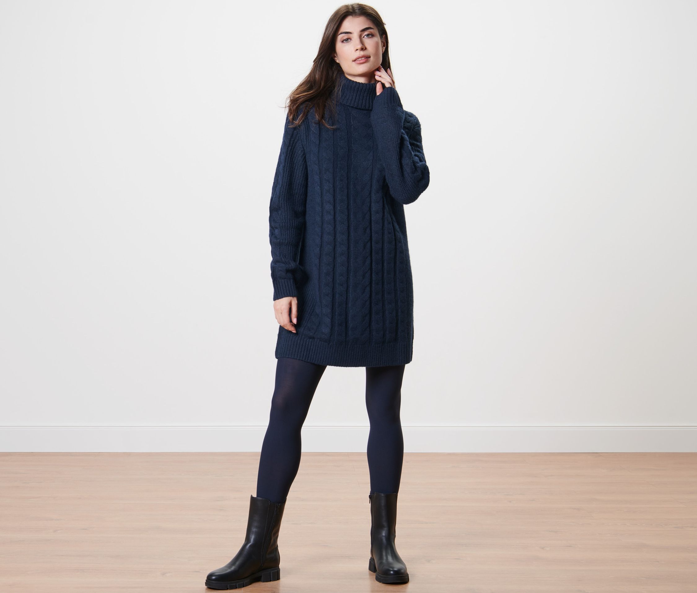 Thumbnail - Tchibo - Langer Strickpullover mit Zopfmuster - Damen - Gr. L - dunkelblau