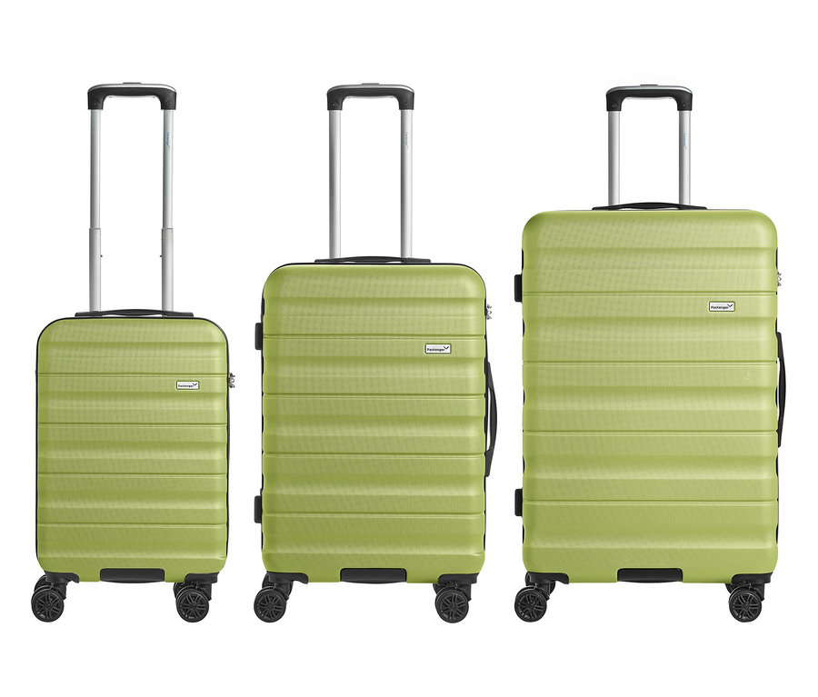 Ein 3er-Koffer-Set »Jörn« in Grün in verschiedenen Größen steht nebeneinander.