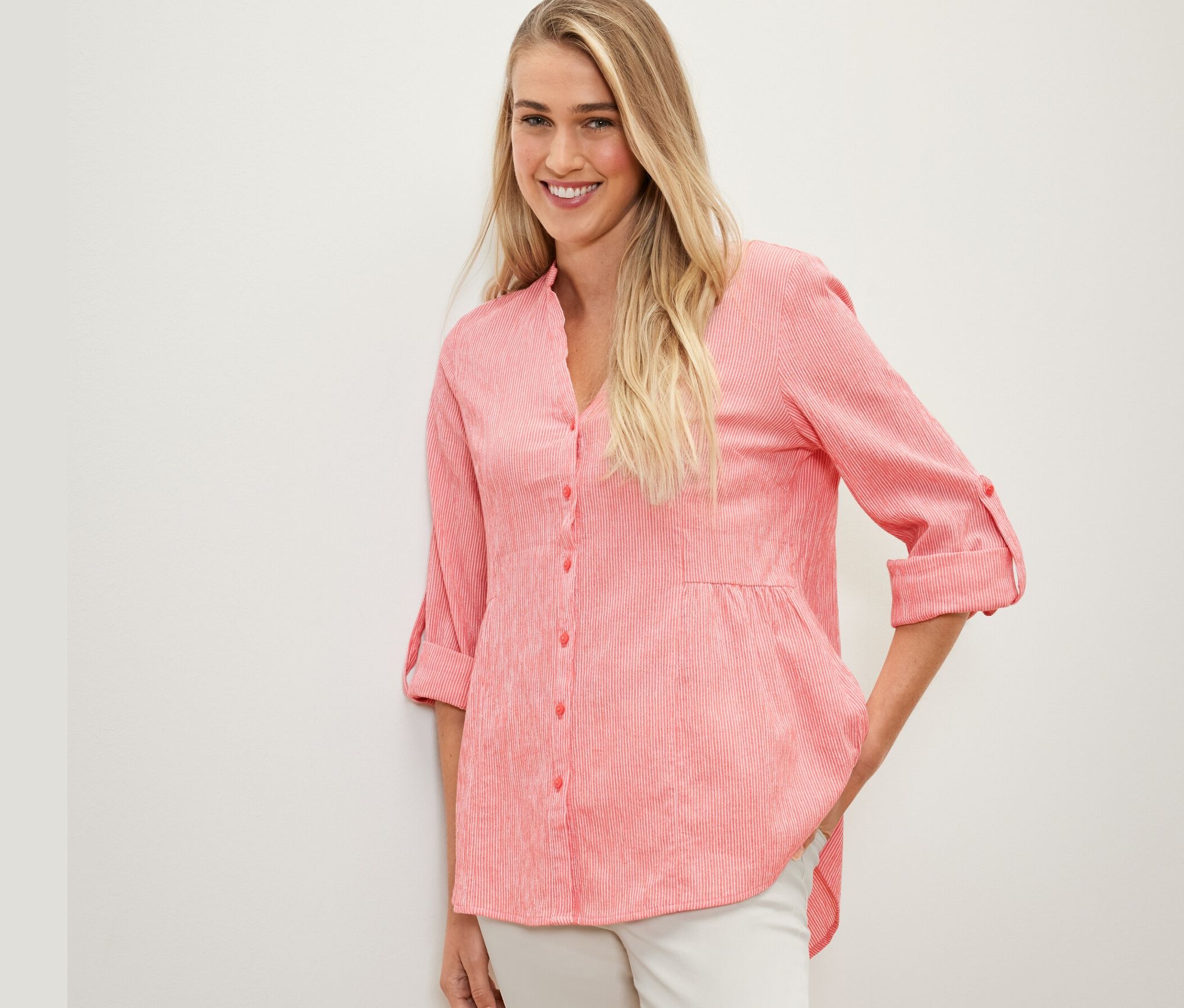 Thumbnail - Tchibo - Gestreifte Longtunika - Damen - Gr. 44 - creme/gestreift