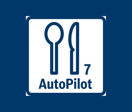 Blaues Bosch-Logo mit Löffel, Messer, der Nummer 7 und dem Wort AutoPilot.