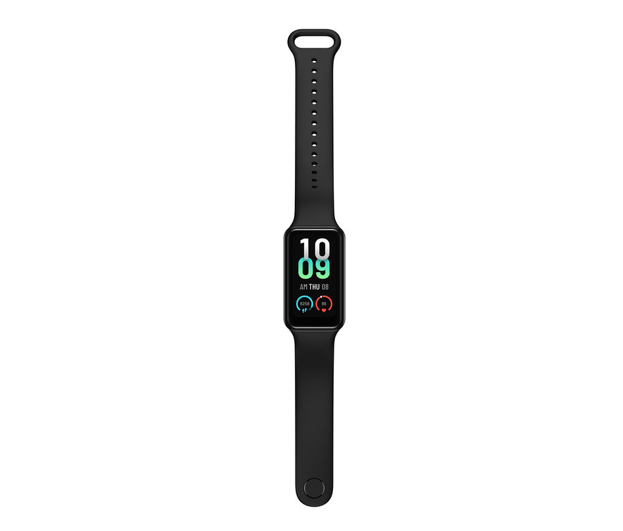 Schwarzer Amazfit Band 7 Aktivitätstracker zeigt die Zeit 10:09 an.