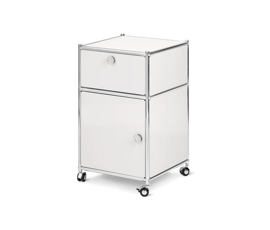Weißer Rollcontainer »CN3« mit Schublade und Tür.