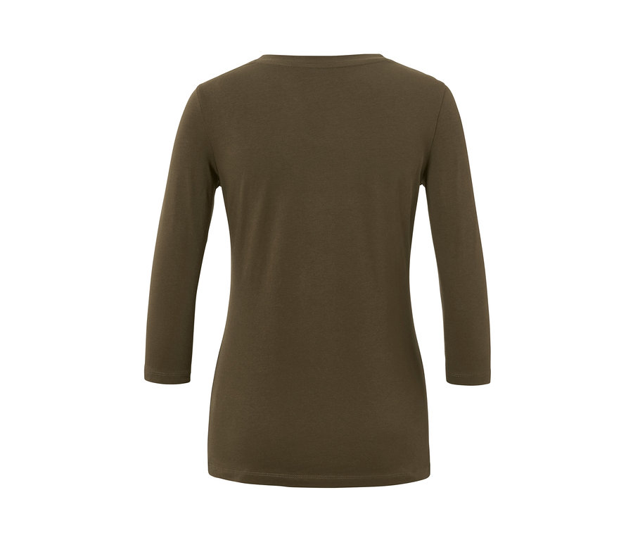 Khakifarbenes Shirt mit 3/4-Arm von hinten.