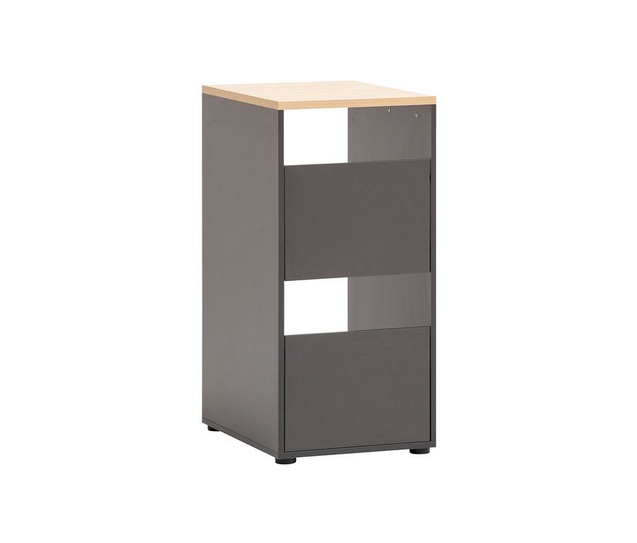 Anthrazitfarbener Unterschrank »Solea« mit heller Holzplatte und zwei Regalböden.