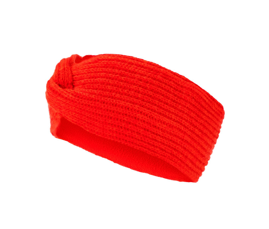 Orangefarbenes Strick-Stirnband.