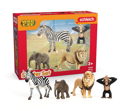 Schleich Starterset Wild Life Afrika mit Zebra, Elefant, Löwe und Affe.