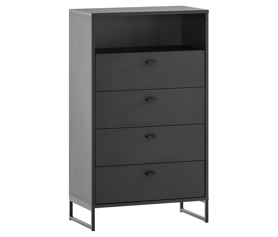 Schwarzes Highboard »Savino« mit vier Schubladen und einem offenen Fach oben.