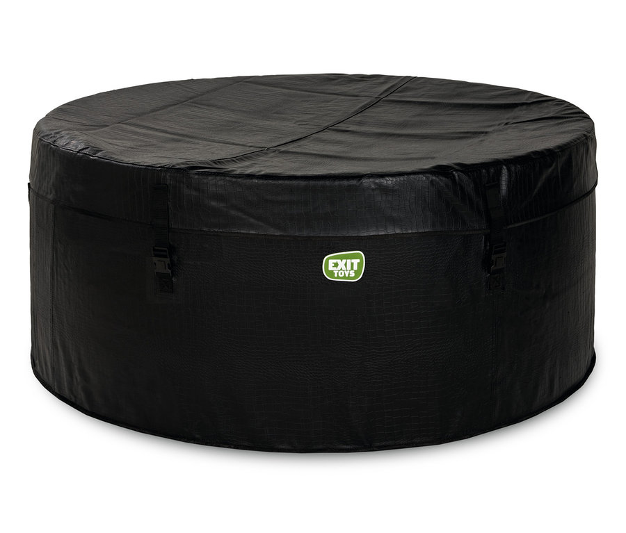 Ein schwarzer EXIT Leather Premium Whirlpool für 2 Personen mit Abdeckung.