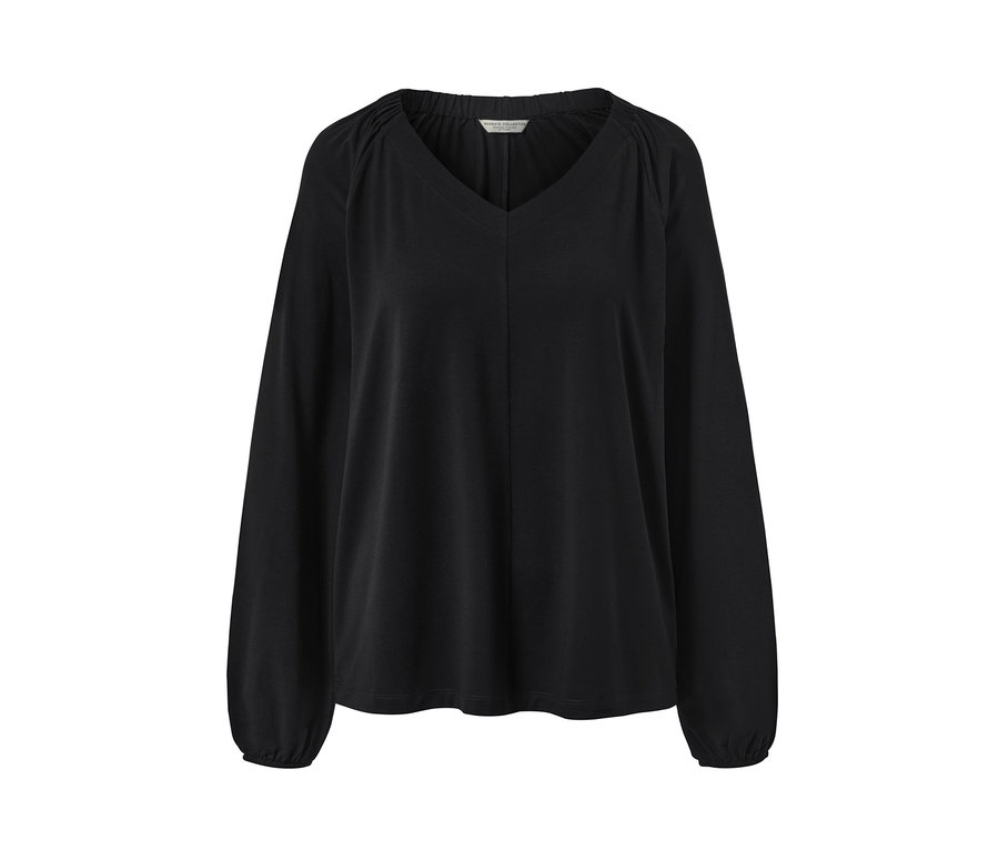 Schwarzes Blusenshirt mit Raffung.