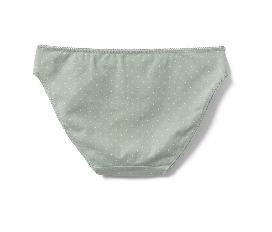 Ein grüner Slip mit weißen Tupfen.