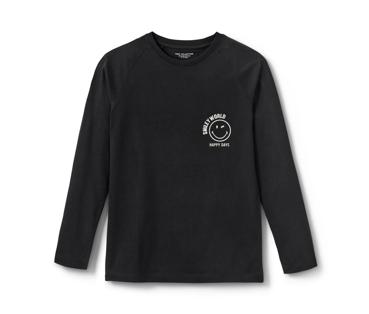 Ein schwarzer Kinder-Pyjama »Smiley« mit langen Ärmeln und einem Smiley World-Logo-Aufdruck.
