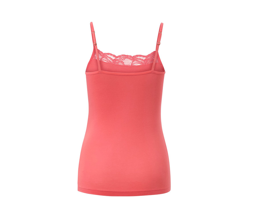 Rückansicht des Modal-Hemdchens in Papaya mit Spitze.