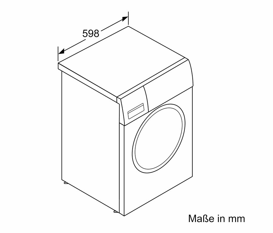 Umrisszeichnung einer Bosch Waschmaschine WGG2440R10 mit Abmessungen von 598 mm.